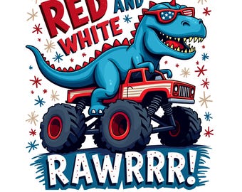 Flaga amerykańska PNG, Dinozaur PNG, Patriotyczny PNG dla chłopców, Dzieci 4 lipca PNG, Czerwony, biały i Rawr projekt koszulki, Projekty sublimacji do pobrania
