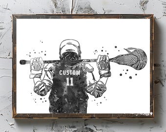 Watercolor Lacrosse Player Boy Print Personalized Sports Poster (Digital Download)