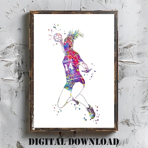 Personalized Handball Girl Watercolor Art Print (Digital Download)