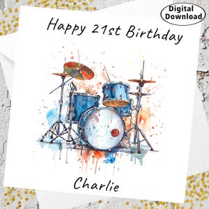 Alles Gute zum Geburtstagskarte Personalisierte Geburtstagskarte für Schlagzeuger Digitaler Download geeignet jedes Alter und jeden Namen Aquarell Drummer Card Benutzerdefinierte Name