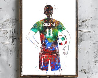 Personalized Soccer Player Watercolor Art Print (Digital Download)
