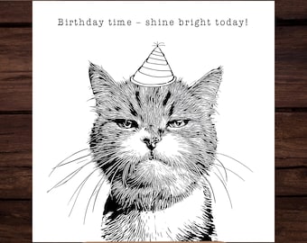 Funny Angry Cat Birthday Card Humorous Kitty (Digital Download)
