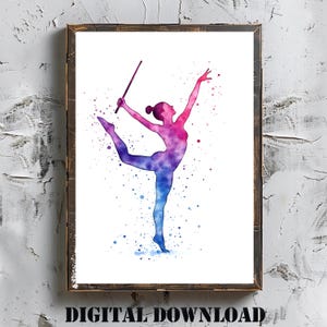 Baton Twirling Girl Watercolor Art Digital Download Sport Wall Art Sport Lover Gift Girl Baton Twirler Majorettes Gift Personalized Art