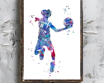 Personalized Basketball Player Watercolor Art Print (Digital Download)