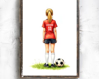Personalized Soccer Girl Art: Custom Name & Number (Digital Download)