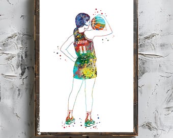Personalized Basketball Girl Watercolor Art Print (Digital Download)