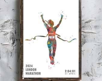 Marathon Runner Watercolor Art: Personalized Name & Number (Digital Download)