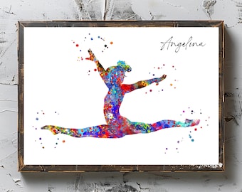 Personalized Gymnastics Girl Watercolor Art Print (Digital Download)