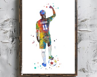 Personalized Soccer Player Watercolor Art Print (Digital Download)