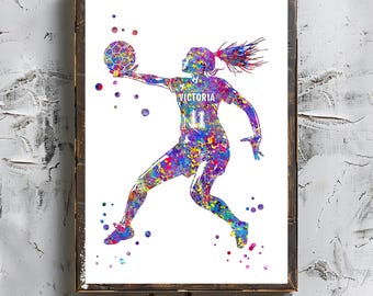 Personalized Handball Girl Watercolor Art Print (Digital Download)