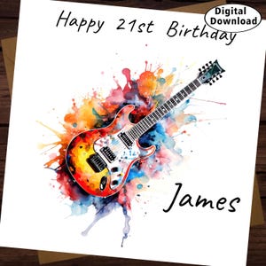 パーソナライズされたギターの誕生日カード。あらゆる年齢や名前に適した、パーソナライズされたユニークな誕生日カード。