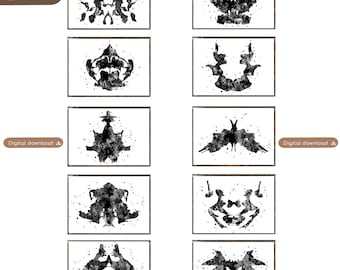 10 Rorschach Test Card Watercolor Rorschach Inkblots (Digital Download)
