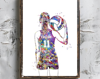 Personalized Volleyball Player Watercolor Art Print (Digital Download)