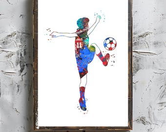 Personalized Soccer Player Watercolor Art Print (Digital Download)
