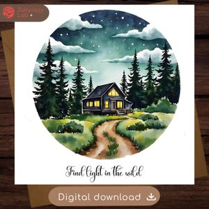 Hiking Birthday Card Outdoor Adventure Card with Mountains for Hiker Unique Happy Birthday Digital Download