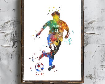 Personalized Soccer Player Watercolor Art Print (Digital Download)