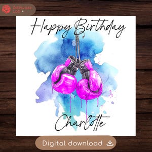 Personalized Boxing Gloves Birthday Card: Custom Name (Digital Download)