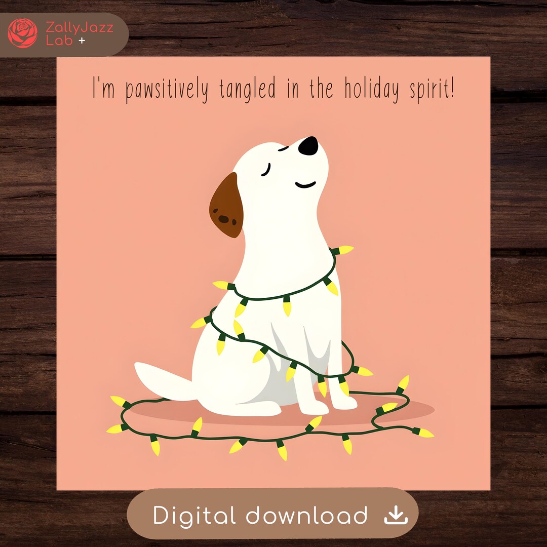 Funny Dog Christmas Card With Lights (digital Download) - Etsy
