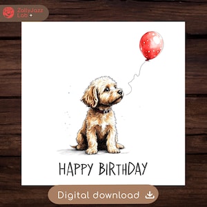 Cockapoo Birthday Card Dog Lover Greeting Card Cute Cockapoo Dog Card for Birthday Pet Owner Gift Funny Dog Birthday Card with Balloons