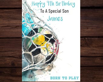 Gepersonaliseerde voetbalverjaardagskaart: aquarel voetbalontwerp (digitale download)
