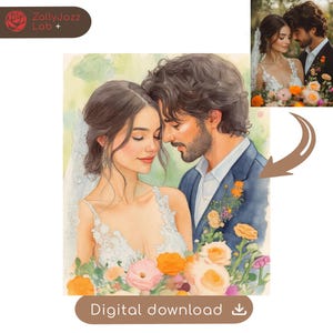 Portrait de couple personnalisé à l&#39;aquarelle à partir d&#39;une photo Cadeau d&#39;anniversaire personnalisé Cadeau de fiançailles pour amoureux pour femme mari pour mariage, Saint-Valentin