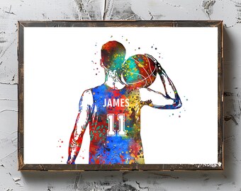 Personalized Basketball Player Watercolor Art Print (Digital Download)