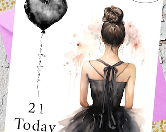 Personalized Ballerina Birthday Card: Watercolor Girl (Digital Download)