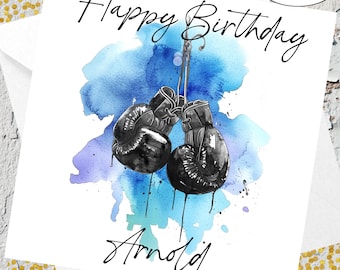 Personalized Boxing Gloves Birthday Card: Custom Name (Digital Download)