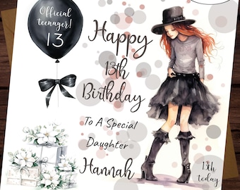 Watercolor Birthday Card for Teen Girl: Daughter, Niece, Granddaughter (Digital Download)