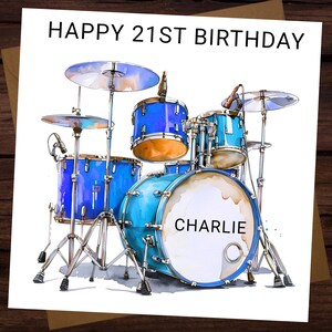 Verjaardagskaart Gepersonaliseerde verjaardagskaart drummer Geschikt voor elke leeftijd en naam Aquarel drummerkaart Aangepaste naam