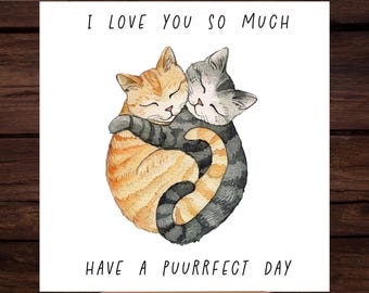 Hugging Cats Birthday Card, Couple Art (Digital Download)