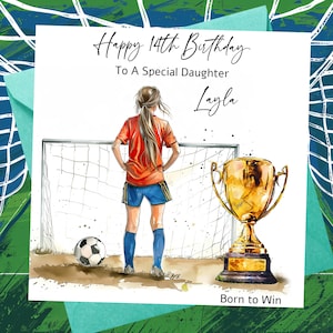 Carte d'anniversaire de football personnalisée aquarelle fille petite-fille meilleur ami 9e 18e 21e football footballeur