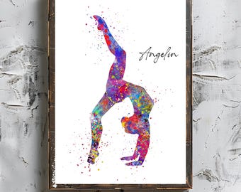 Personalized Gymnastics Girl Watercolor Art Print (Digital Download)