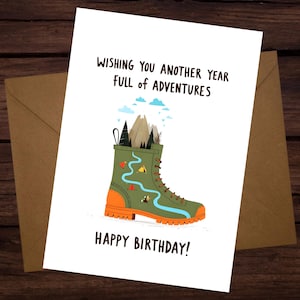 Hiking Birthday Card Outdoor Adventure Card with Mountains for Hiker Unique Happy Birthday