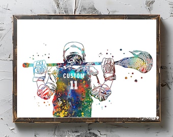 Watercolor Lacrosse Girl Poster: Personalized Name & Number (Digital Download)