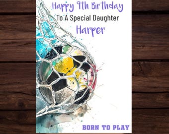 Gepersonaliseerde voetbalverjaardagskaart: aquarel voetbalontwerp (digitale download)