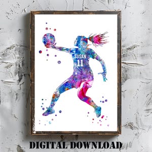 Personalized Handball Girl Watercolor Art Print (Digital Download)