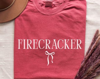 Firecracker 4th of July Tee, Patriotic Coquette Bow Shirt
