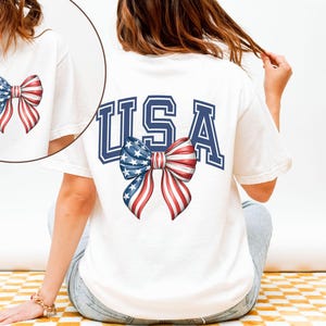USA American Flag Bow T-Shirt: Comfort Colors 4th of July Tee