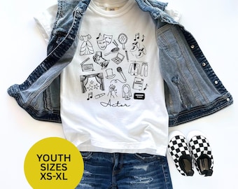 Camiseta de actor para niños, tallas juveniles, colores cómodos, camiseta de club de teatro, obra escolar, camiseta de Broadway para niños, regalo de noche de estreno, camiseta de teatro para niños