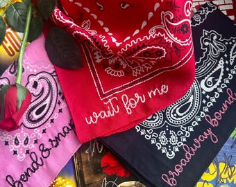 Custom Actor Keepsake Embroidered Bandana Opening Night Gift Theatre Gift Personalized Bandana Broadway Theatre Lover Gift Director Gift
