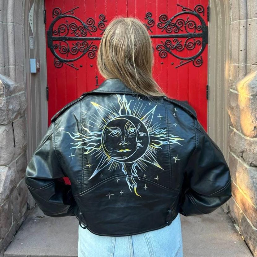 ジャケット・アウター 70s Hand painted Leather Jacket Vintage 70's Custom Nazi Punk Rock Studded Double Collar