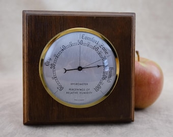 Vintage French Hygrometer Mid Century Wood Desk Humidity Gauge Made in France Decor