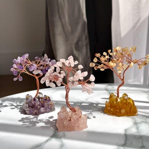 Crystal Tree Decor | Natural Amethyst Citrine Rose Quartz | Healing Tree of Life for Energy & Abundance | Handcrafted Gemstone Sculpture