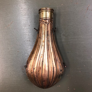 Vintage copper gunpowder flask 8 inches long 4 in wide 2 in deep screw on lid AM flask co.
