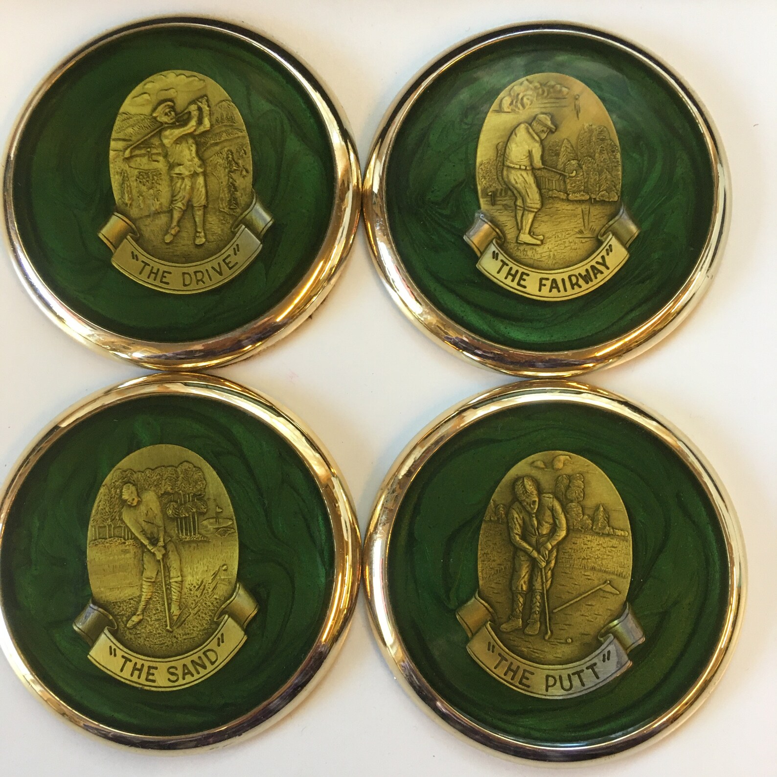 Vintage Enamel brass golf coasters set of 4 perfect each about Etsy