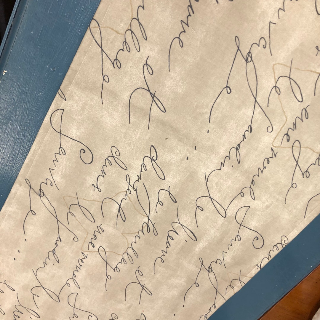 Simple Cotton Print With Cursive Writing in Black on Tan Etsy