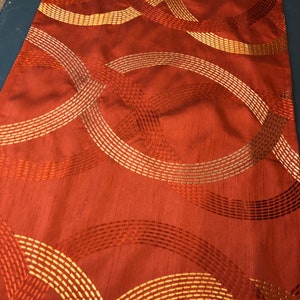 Elegant shiny rust fabric with machine embroidered swirls in gold rust taupe table runner 20 x 52 inches table linens - READY TO SHIP!