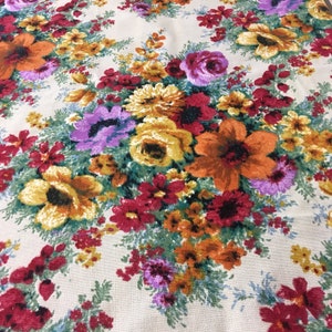 Vintage Fabric by the yard woven cotton 1970&#39;s piece 40 inhes long 56 inches wide floral print in bright colors retro fabric