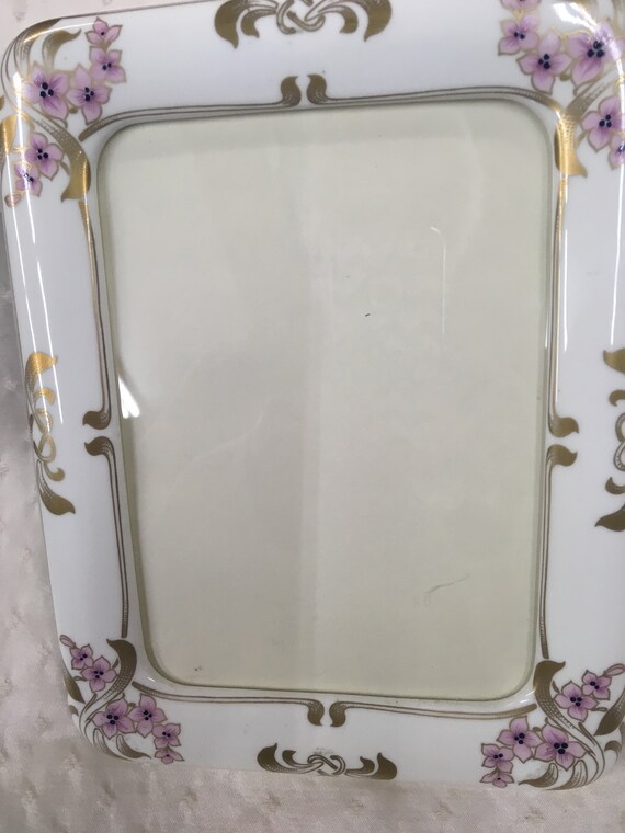 Vintage Mikasa Porcelain Picture Frame Pink And Metallic Gold On White 7 By 9 Inches To Hold A 5 Pic